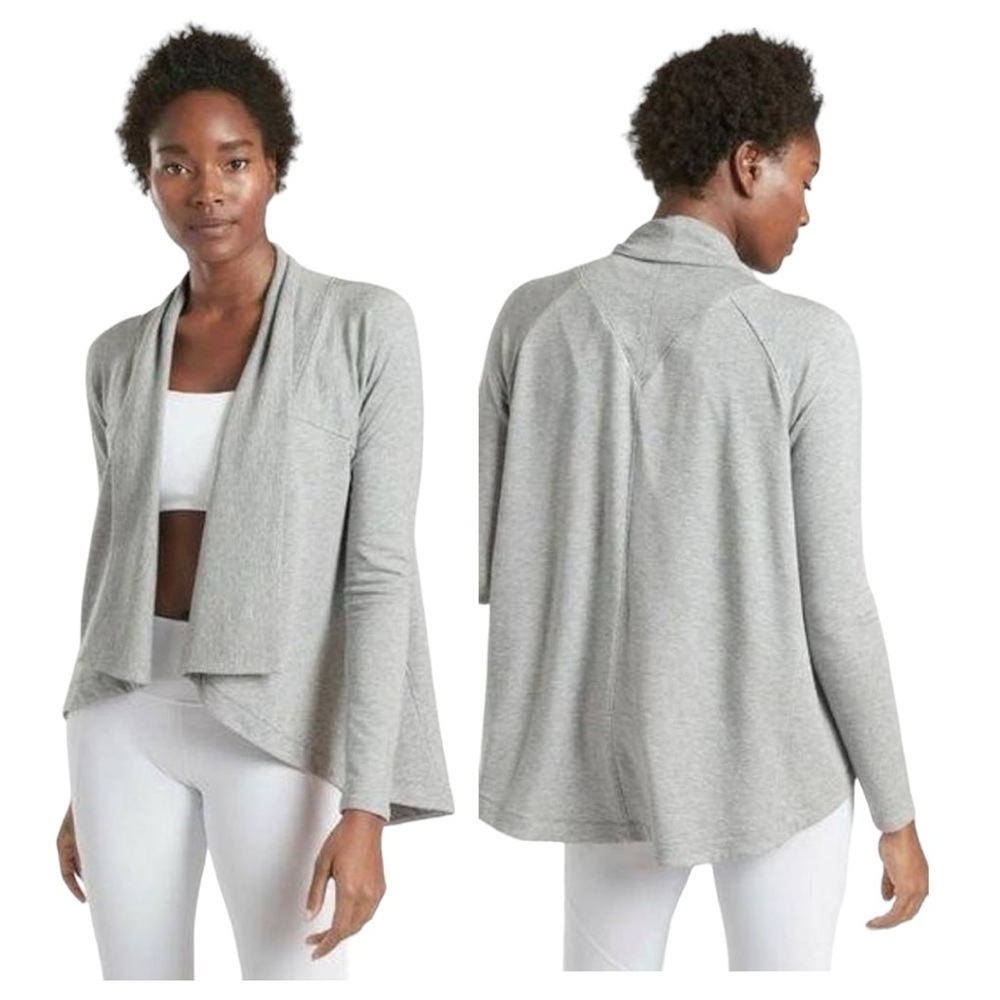 Athleta Nirvana Gray Drape Open Front Cardigan Si… - image 1